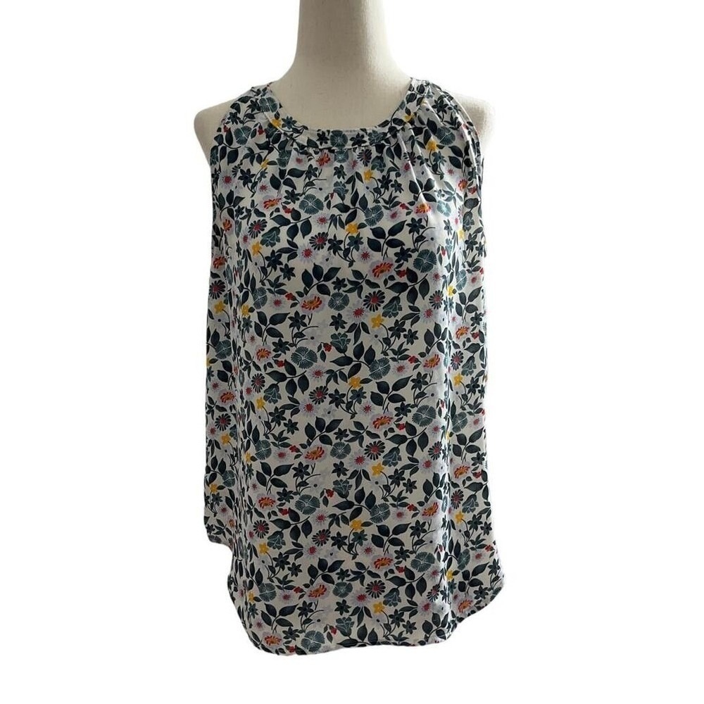 Loft Womens XS Floral Sleeveless Blouse Multicolor Pleated Neck Keyhole | 0243